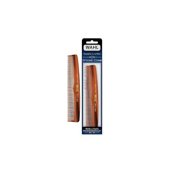 Wahl Beard, Mustache, & Hair Styling Comb for Men's Grooming - Handcrafted Hand Cut with Cellulose Acetate Smooth, Rounded Tapered Teeth Model 3328