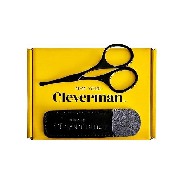 Cleverman Premium Facial Hair Scissors -Professional Nose Scissors, Curved Safety Blades and Rounded Tips for Eyebrow, Mustache, Beard, Ear Trimming. Stainless Steel Grooming Tools Men