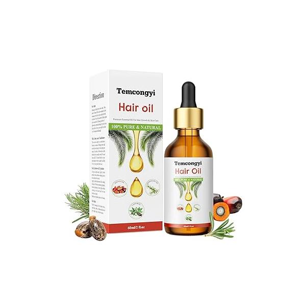 Rosemary hair oil, containing castor batana peppermint promotes growth and prevents loss in men women