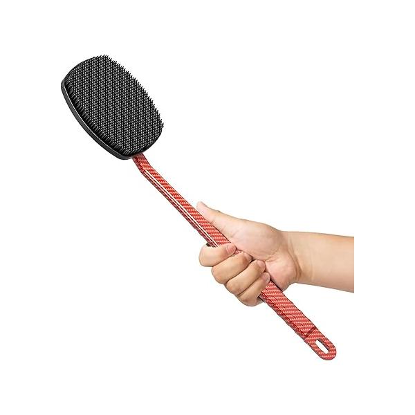 New Carbon Fiber Silicone Back Scrubber for Shower, Shower Brush with Long Handle Men and Women