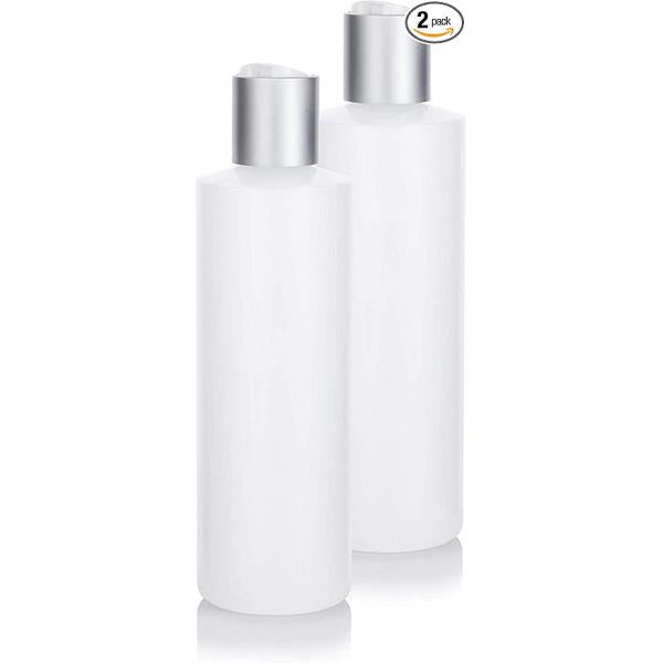 JUVITUS Clear Natural Refillable Plastic Squeeze Empty Bottle Containers with Disc Cap - 8 oz (2 Pack)