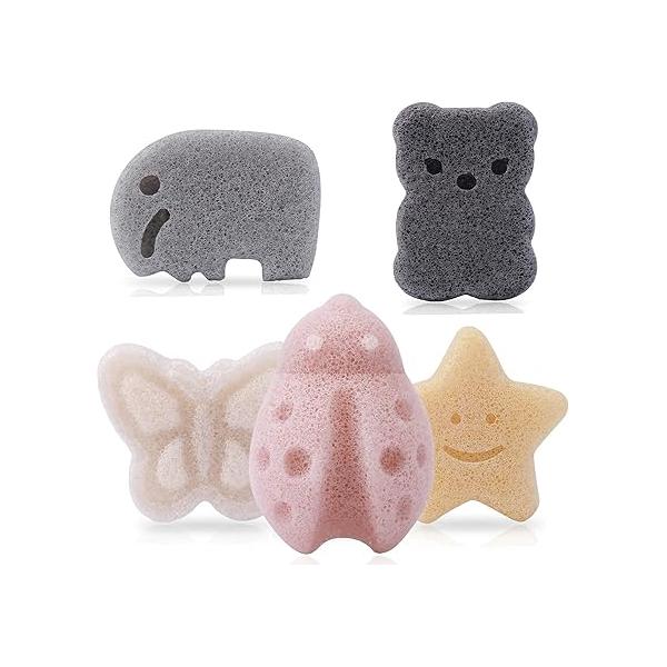 Konjac Baby Sponge for Bathing, Kids Bath Sponges Infants, Toddler Time, Cute Shapes and Safe Plant-Based Accessories, 5pcs