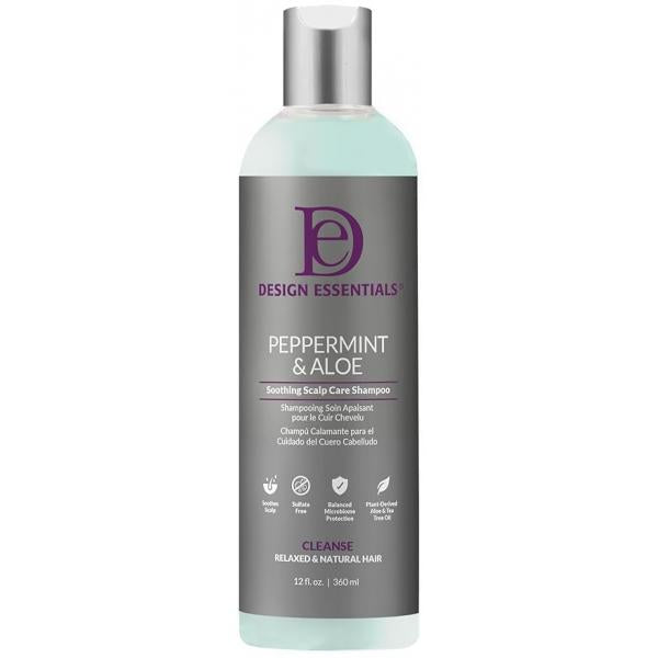 Design Essentials Peppermint & Aloe Therapeutics AntiItch Shampoo Control Scalp Flaking Itching, 12 Fl Oz