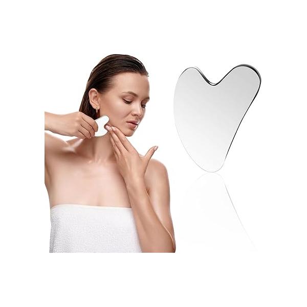 Face Roller and Gua Sha Facial Tool, Massage for Wrinkles Lifting, Guasha Stone Beauty Tools Women to Reduce Puffiness Improve of Neck & Eyes (Metallic)