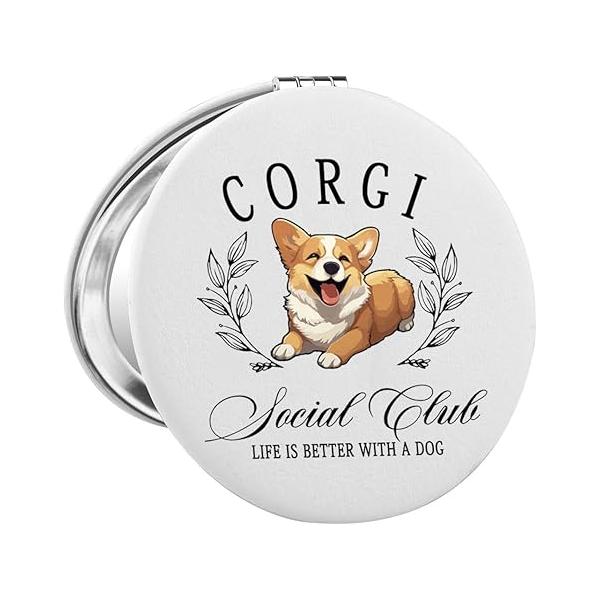KUIYAI Corgi Social Club Pocket Mirror Owner Compact Mom Gift Dad Dog Lovers for Friend (CorgiMirror)