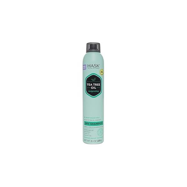 HASK Tea Tree Invigorating Dry Shampoo for Oily, Itchy Scalps - Absorbs Oil, Rebalances Scalp, Hypoallergenic, No Sulfates or Parabens, Cruelty-Free 8.1oz
