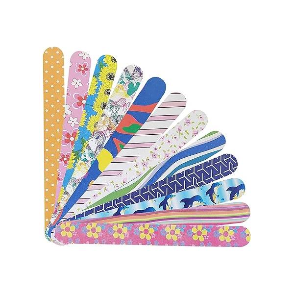 Colorful Nail File Strips - Double Sided Filers for Shaping and Smoothing Toenails Fingernails Manicure Pedicure Buffers 12 Pack