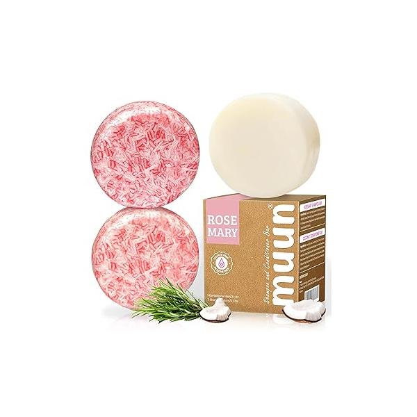 Muun Rosemary Shampoo and Conditioner Bar Set 3 - Natural Solid Hair Growth Soap Bars for Women with Straight, Curly or Thinning Anti-Hair Loss, Regrowth, pH Balanced, Sulfate & Silicone Free