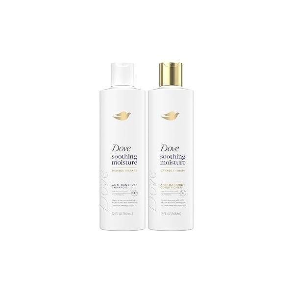 Dove Anti-Dandruff Shampoo and Conditioner Set - Soothing Moisture with Pyrithione Zinc + Sweet Almond Oil for Hair, 12 Oz Ea