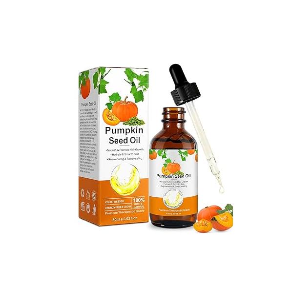 Pumpkin Seed Oil for Hair Growth 60ML, Organic Pure Essential Hair, Eyebrow & Eyelash Growth, Skin Care, Scalp Massage