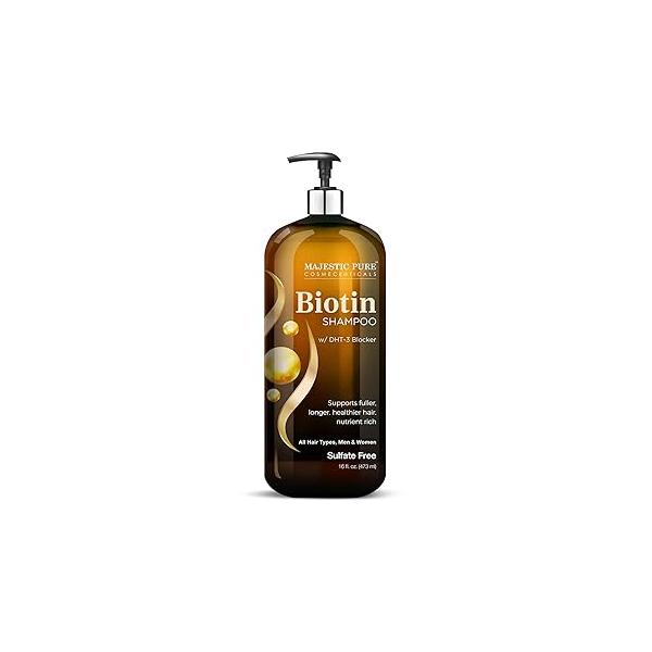 Majestic Pure Biotin Shampoo - Volumizing for Hair Loss with DHT-3 Blocker Hydrating & Nourishing Sulfate Free, Men Women Thin 16 fl oz