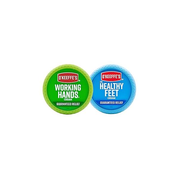 O'Keeffe's Working Hands Hand Cream (3.4 oz Jar) and Healthy Feet Foot (3.2 - Repairing Skincare for Extremely Dry, Cracked Feet, Travel Size