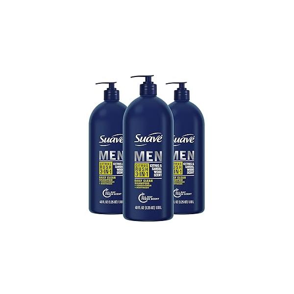 Suave Shampoo Conditioner Bodywash Men 3 in 1 Citrus & Sandal Wood to Cleanse and Nourish Hair Skin, 40 oz Pack of
