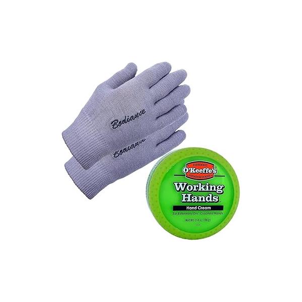 O'Keeffe's Working Hands Cream & Gloves Bundle: Unscented, Non-Greasy 3.2 oz. Cream, Gel Moisturizing (1 pair, Gray)