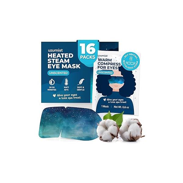 Heated Eye Mask For Dry Eyes - 16pcs Self Heating Steam Warm Compress Warming & Ready To Use Sleep Relaxation On-The-Go Travel Essentials