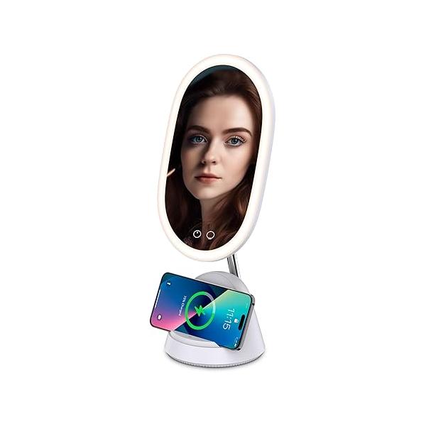 WILIT Vanity Mirror with Lights - 3 Color Temperature, Detachable Magnifying(3X) for Detail Makeup, Cellphone Wireless Charger, LED Bathroom Bedroom College