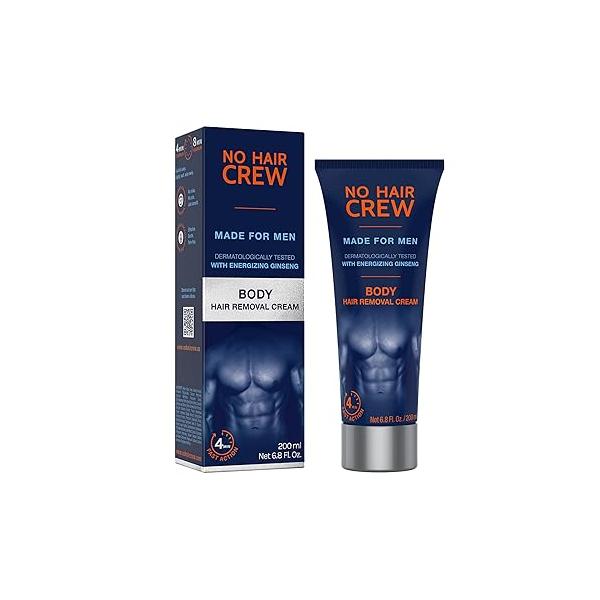 No Hair Crew Body At Home Removal Cream for Manscaping Unwanted with Energizing Ginseng, Premium Depilatory, Painless & Flawless, Made Men, 200ml