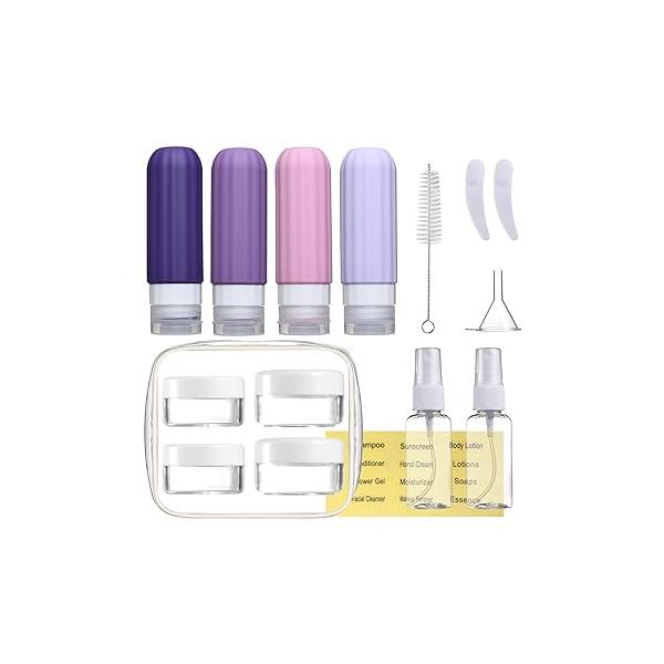 16 Pack Travel Bottles Set for Toiletries, Leakproof Containers Toiletries TSA Approved Silicone Accessories Squeezable Refillable 3oz Shampoo Conditioner Lotion