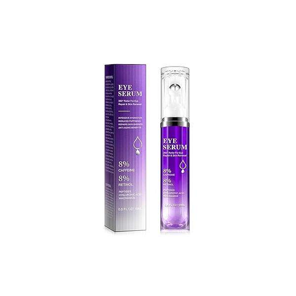 Under Eye Roller Serum|5% Caffeine 5% Retinol Cream for Dark Circles, Puffiness and Bags, Puffy Bags Fine Lines Wrinkles, 360° Massage Ball Cream, 8% Hyaluronic Acid Serum