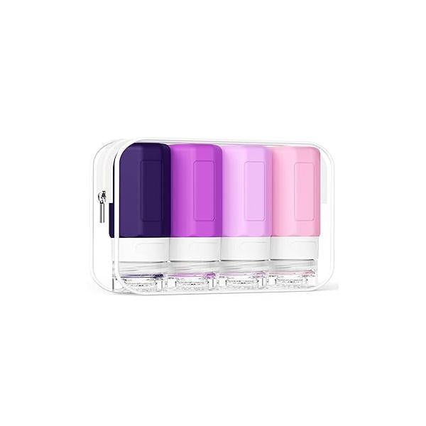 2 oz Travel Bottles, Small Size Containers, TSA Approved Silicone Toiletries Shampoo and Conditioner Kit for Women (Purple)