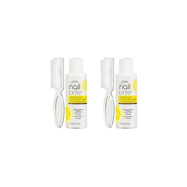 Gena Nail Brite Whitening Scrub with Brush - Whitener for Yellow Nails, Stain Remover & Brightener, Lemon Scent, 4 oz, 2-Pack