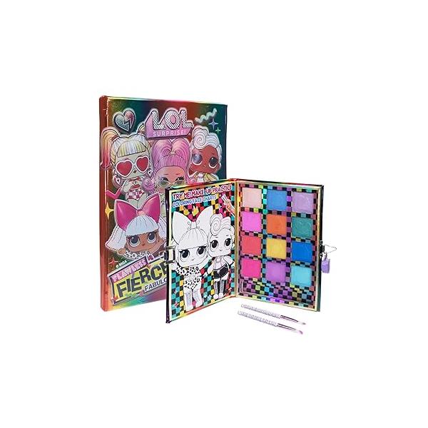 Townley Girl L.O.L Surprise 12-Well Lockable Diary Shadow Palette with Practice Face Chart, Shimmery and Opaque Colors, Pigmented, 2 Brushes Non-Toxic 6+, Perfect for Parties, Sleepovers
