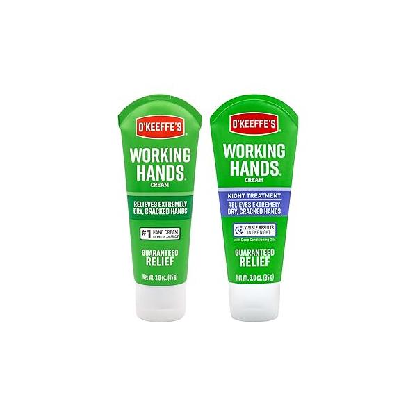 O'Keeffe's Working Hands Hand Cream Plus Night Treatment Bundle - 3 oz Tubes (2 total) Repairing Skincare for Cracked, Dry