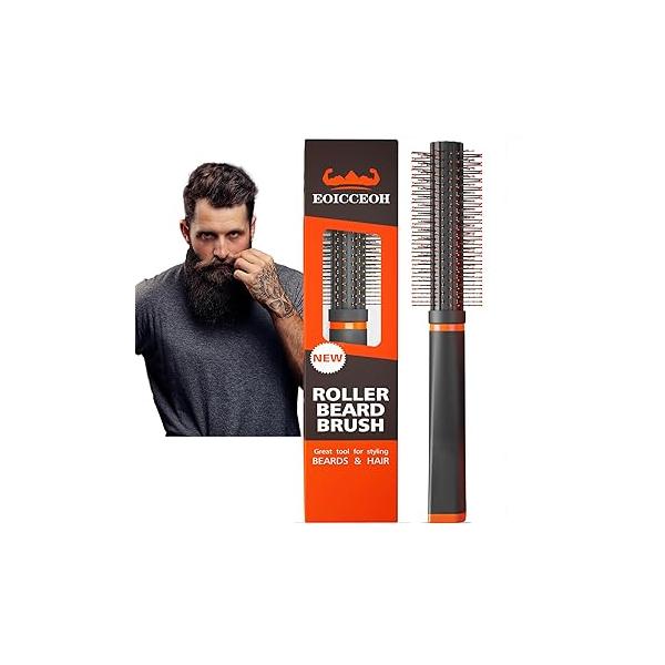 Round Beard Brush, Superior Grooming Tool for Styling Hair or Men, Bristle Heat-Resistant Curling Comb Blow Drying, The Better Brush All Curls Types