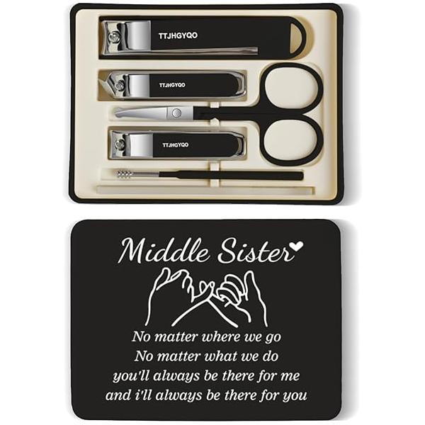 Nail Clippers and Beauty Tool Portable Set Clipper Martensitic Stainless Steel Manicure 6 in 1 Sisters Gifts Suitable for Home, Workplace, Outdoor Travel,Etc.(Middle Sister Pink)