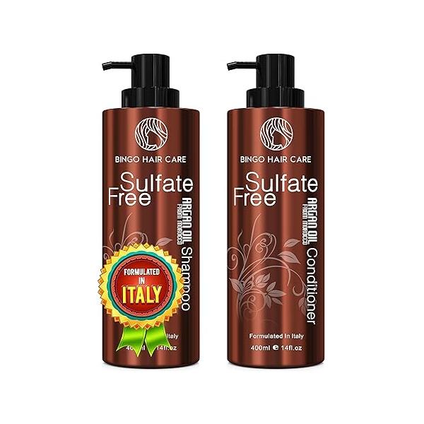 Moroccan Argan Oil Shampoo and Conditioner Set - Sulfate Free, Anti Frizz Hydrating Care for Women Deep Moisturizing Treatment Color, Keratin Treated, Curly, Damaged Dry Hair
