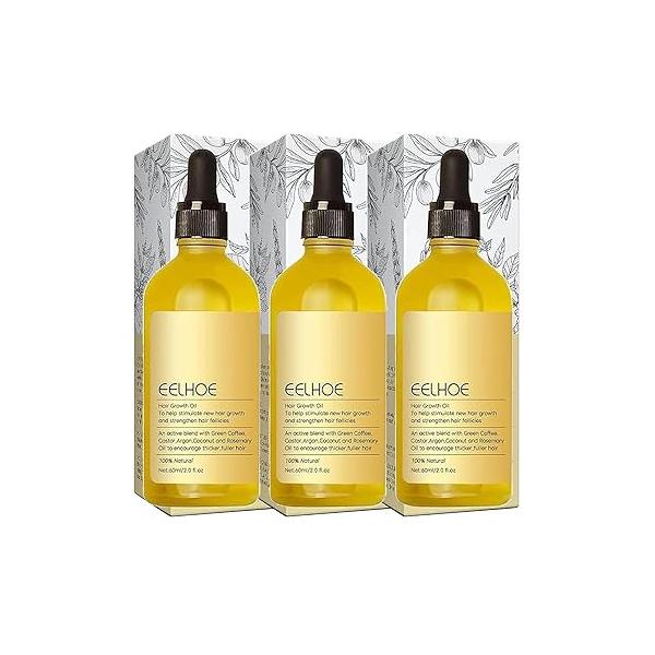 Gaukomzs 3PCS Veganic Natural and Rosemary Oil for Hair Growth, Dry Damaged Thin