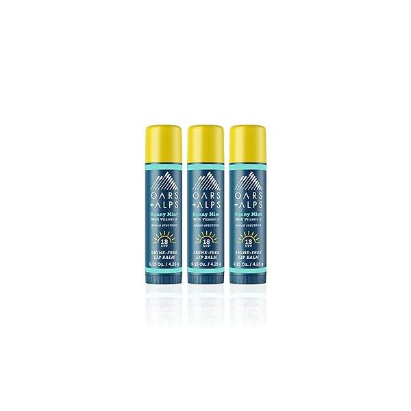 Oars + Alps Lip Suncreen, SPF 18 Balm, Shine Free Sunscreen for Lips, Infused with Vitamin E, Peppermint & Spearmint, Water Sweat Resistant, Moisturizing, Hydrating, Sunny Mint Scent, 3pk