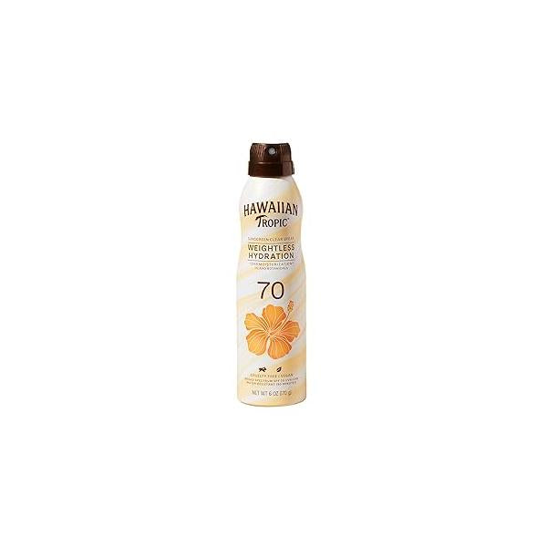 Hawaiian Tropic Weightless Hydration Sunscreen Spray SPF 70, 6oz | High Sunblock, Oxybenzone-Free, Sunscreen,