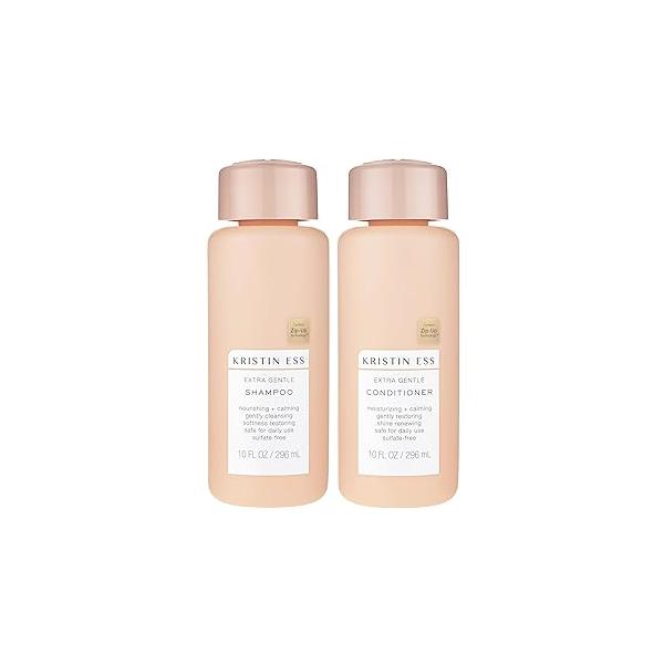 Kristin Ess Hair Extra Gentle Shampoo + Conditioner Bundle - Sensitive Skin Scalp, Cleanses, Nourishing Calming, Hydrating Conditioner, Vegan, Sulfate Free, Color Safe Keratin Safe, 2 Piece Set