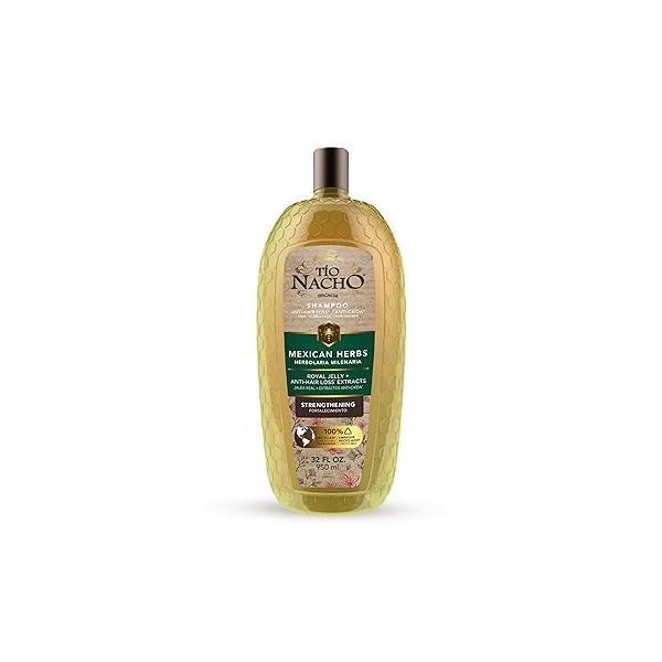 Tio Nacho Mexican Herbs Shampoo, Strengthening, Anti Hair Loss & Breakage with Royal Jelly, Ginseng Jojoba, Paraben Cruelty Free, 32 Fl Oz