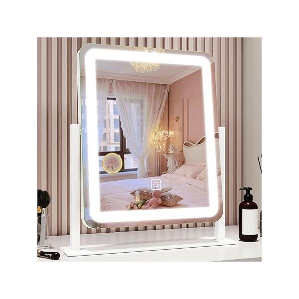 Vanity Mirror with Lights, 12.6"×15" LED Makeup Mirror, Lighted Smart Touch Control Dimmable 3 Modes Light, Up for Desk, Bedroom, Dressing Room