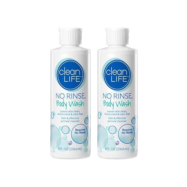 No-Rinse Body Wash, 8 fl oz - Leaves Skin Clean, Moisturized and Odor-Free, Rinse-Free Formula (Pack of 2)