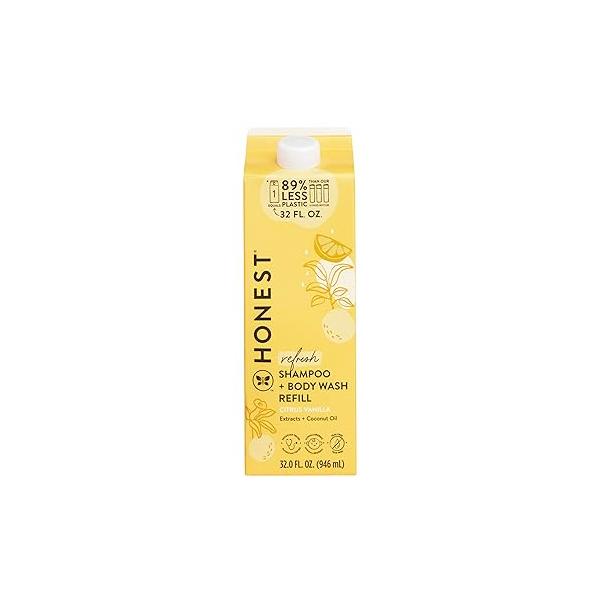 The Honest Company 2-in-1 Cleansing Shampoo + Body Wash Refill Carton | Gentle for Baby Naturally Derived, Tear-free, Hypoallergenic Citrus Vanilla Refresh, 32 fl oz