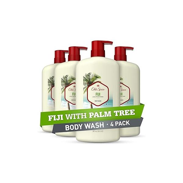 Old Spice Cleansing Body Wash for Men, 24/7 Shower Fresh with Lasting Scent, Cleanse & Refresh, Gentle on Skin, Vitamin B3, Fiji Palm Tree + Coconut 25 oz (Pack of 4)