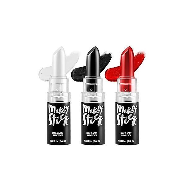 Spooktacular Creations 3 PCS Halloween Makeup Face Body Paint Kit Clown Lip Eye Black Stick Set for Adult Football Baseball Sports SFX Costume Cosplay Dress Up (Black White Red )