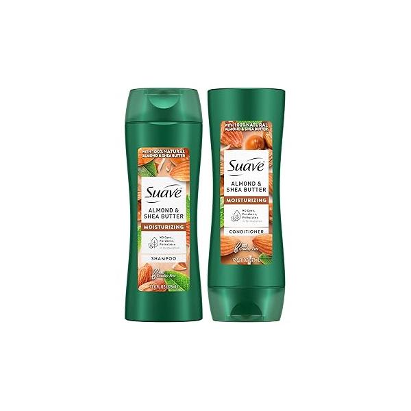 Suave Shampoo and Conditioner Set, Almond & Shea Butter - Moisturizing Conditioner, Dry Hair Treatment, Scented, 12.6 Oz Ea (2 Piece Set)