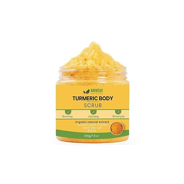 Turmeric Body Scrub - Handmade Natural For Body, Face, Hand, and Foot Skincare Women Suitable for All Skin Types (7.8oz)