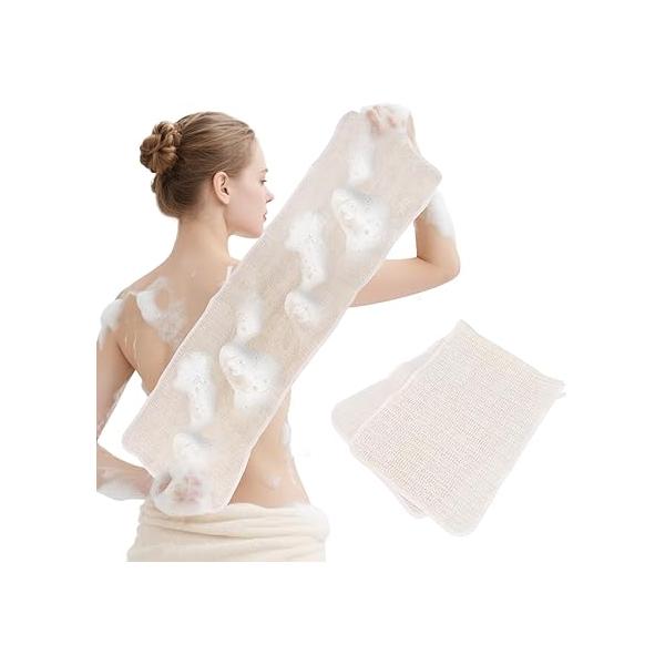 Sisal Exfoliating Washcloth Loofah Back Washer Scrubber for Men and Women, Single Layer Shower Scrub Bath Straps, Natural Hemp Net Sponge Towel, 33x11 inch