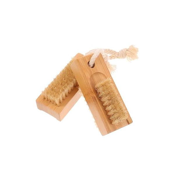 FRCOLOR 2Pcs Bamboo Nail Brush Wooden Fingernail Brushes Two-Sided with Hanging Rope Clean Tool for Home Salon