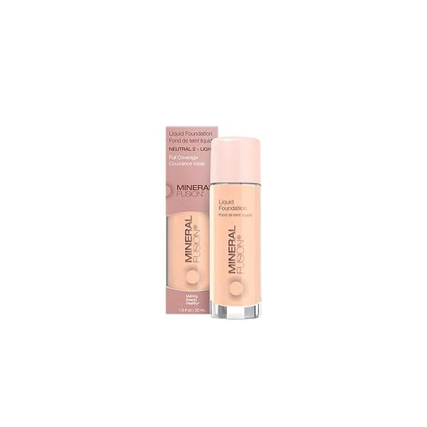 Mineral Fusion Full Coverage Foundation, Liquid Foundation - Neutral 2- Fair to Medium Complexion w/Neutral Undertones, Lightweight Matte Finish, Up 12 Hr Hydration, Hypoallergenic & Vegan, 1 fl oz