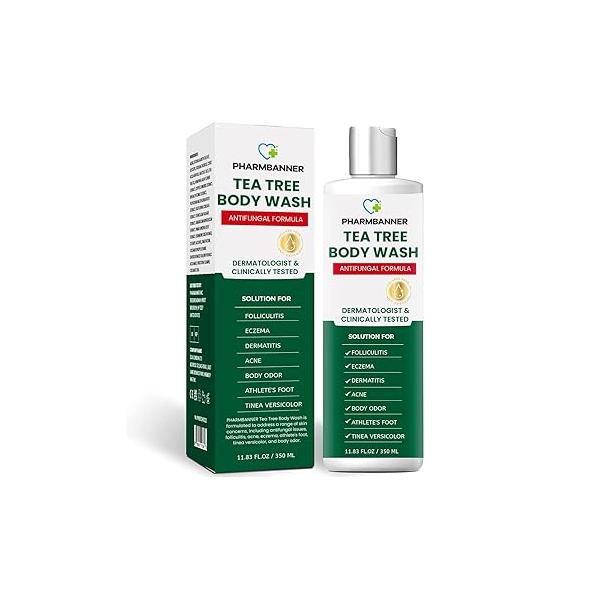 Tea Tree Antifungal Body Wash - Soothes Folliculitis, Acne, Jock Itch, Athlete’s Foot, Ringworm, Tinea Versicolor, Odor, Eczema & Dermatitis-Prone Skin