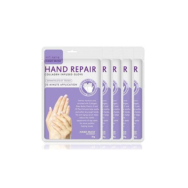 Hand Mask Moisturizing Glove 5 pack, Peel Exfoliating Gloves, Repair for Dry Hands Treatment, Remove Dead Skin, Rough purple