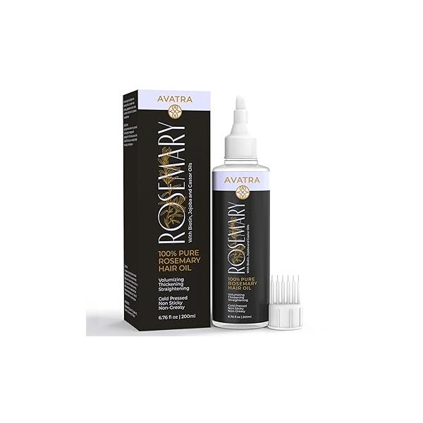 Avatra Rosemary Oil for Hair 200ML (6.76 fl oz) with Biotin, Jojoba, Castor Oil, Cold Pressed, Non Sticky, Greasy Nourishing , Volumizing and Straightening GMO Verified