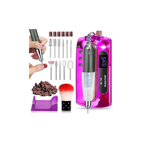 LimeGirl Nail Drill Professional 45000RPM, Electric File for Acrylic Nails Gel Nails, with 11-in-1 Bits Fast Polishing Manicure Pedicure, Rechargeable Hand Foot Care Tool (Grey)