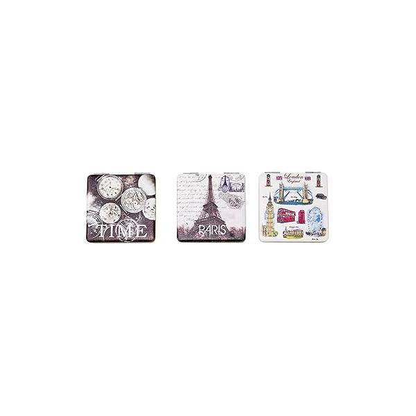 Stephanie Imports Pack of 3 Round Shaped Folding Compact Pocket Makeup Mirror Double Sided (5X Magnification + 1x Magnification) in Gift Box for Travel, Birthday, Wedding.